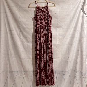 Beautiful Ann Taylor LOFT Pink Navy Chevron Maxi Dress Medium M Sleeveless